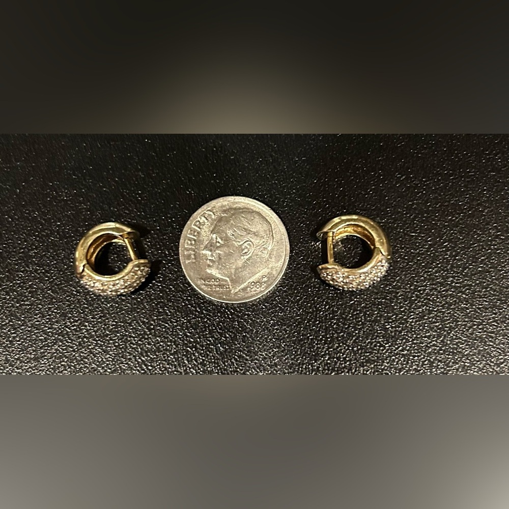 18 Karat Gold and Pave Diamond Huggie Earrings - Picture 11 of 13